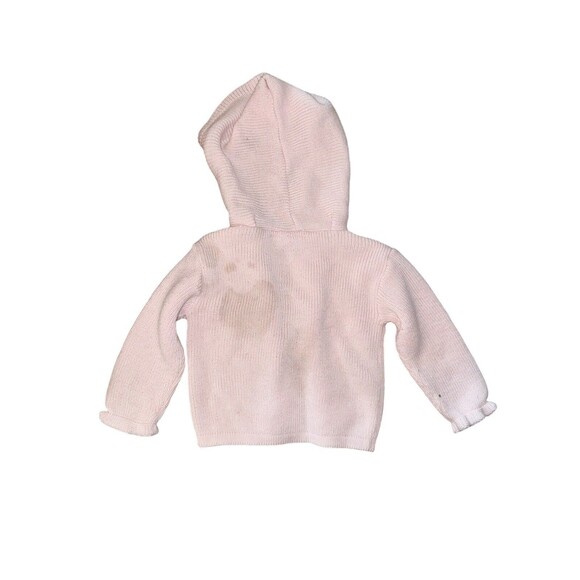 Vintage All Mine Pink Floral Knit Baby Hooded Sweater 12 Months Button Up Stain - Picture 4 of 4